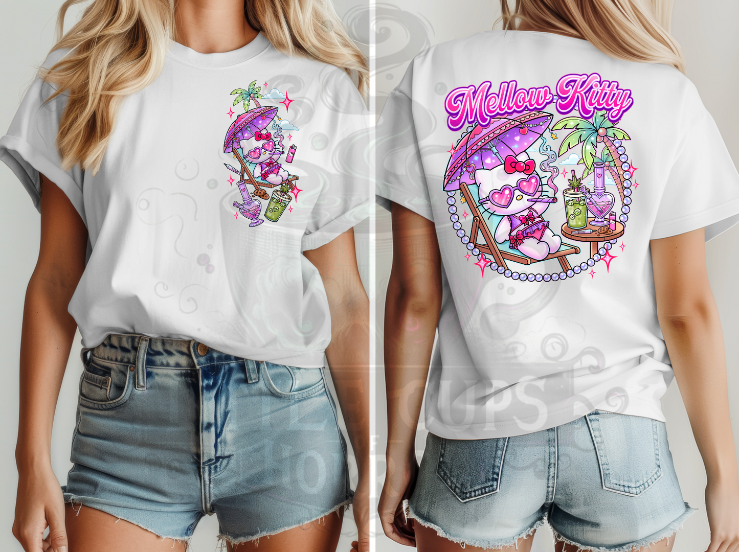 Mellow Kitty white tshirt