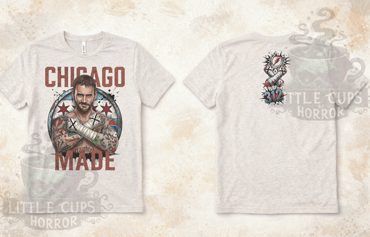Punk Chicago Made cream colored shirt. Front and back design PRE-ORDER