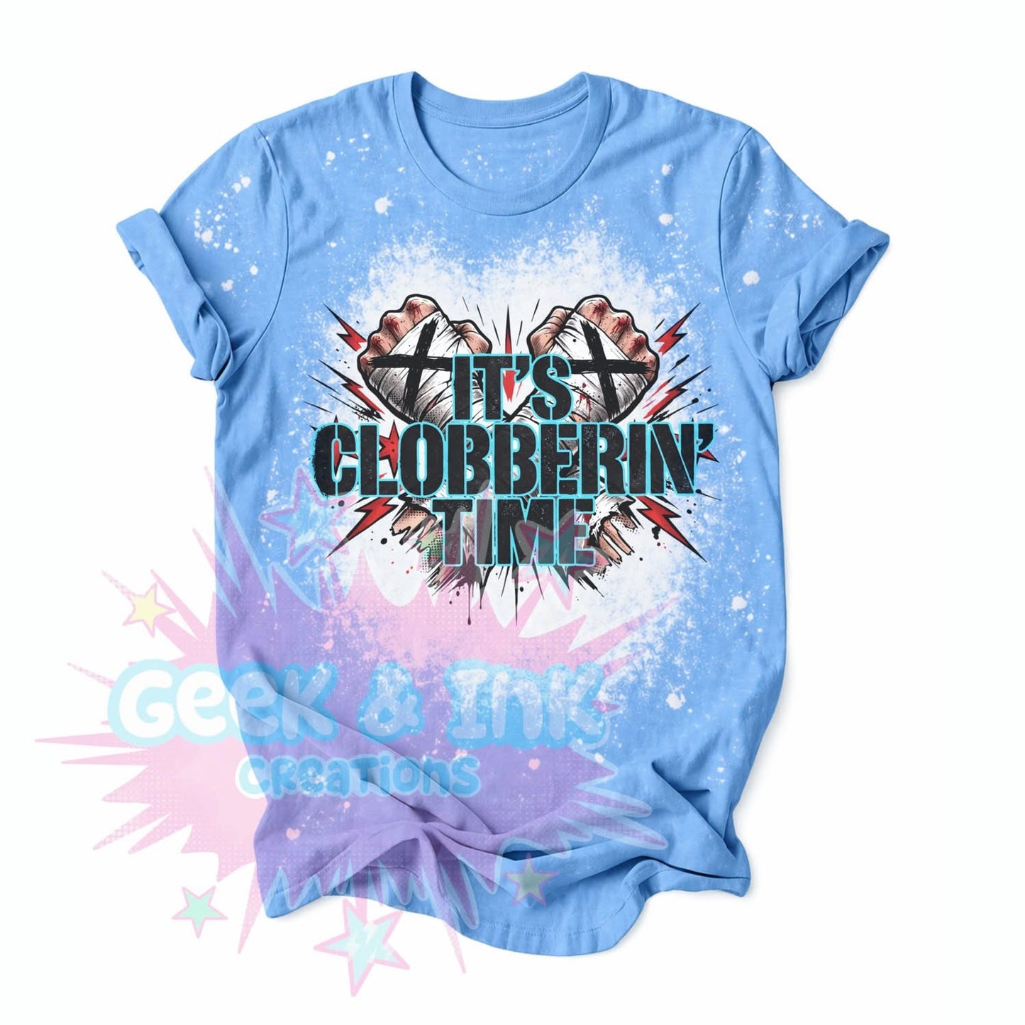 Clobberin time blue bleached tshirt - pre-order!