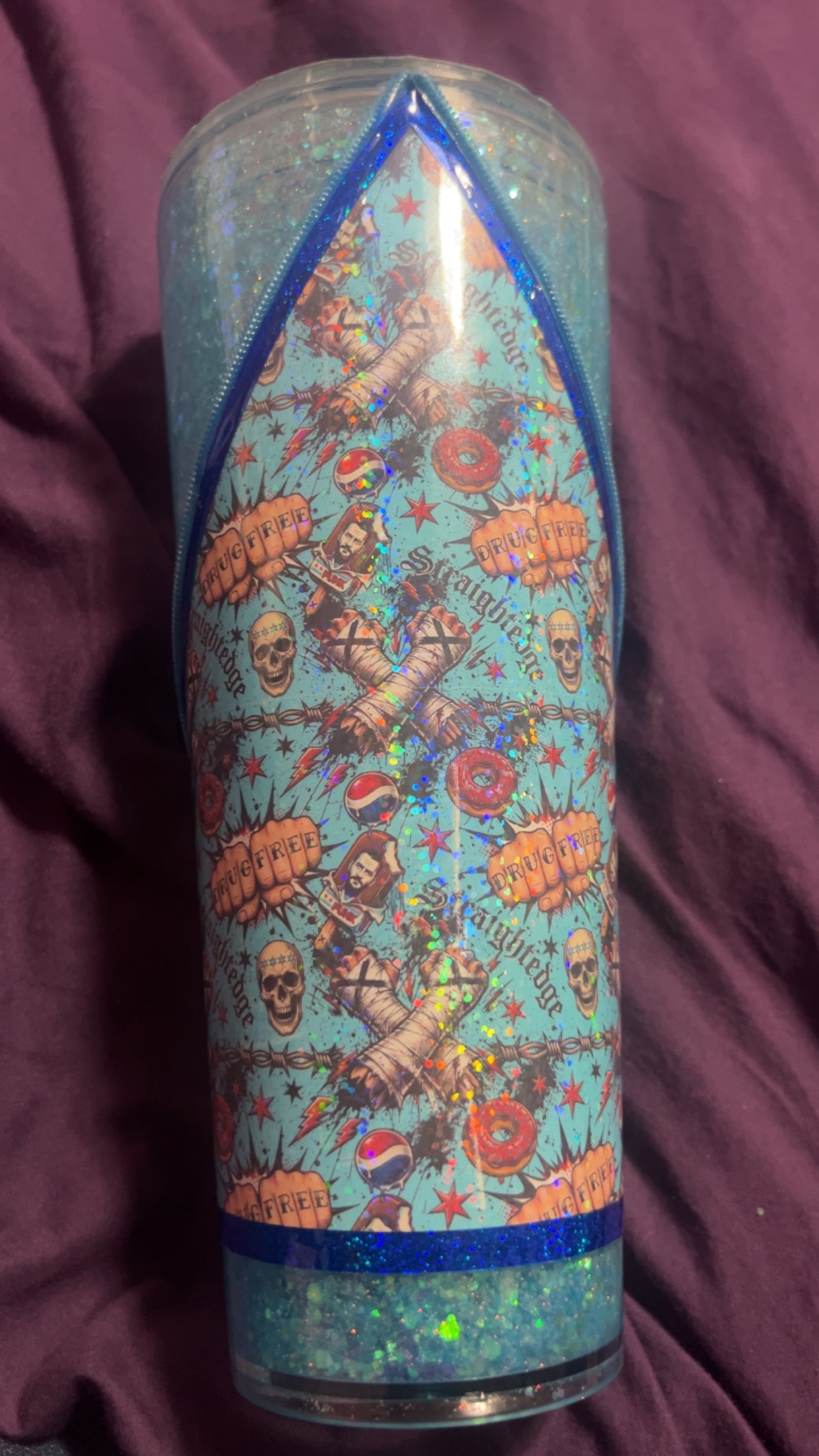 Clobberin time zipper snowglobe tumbler