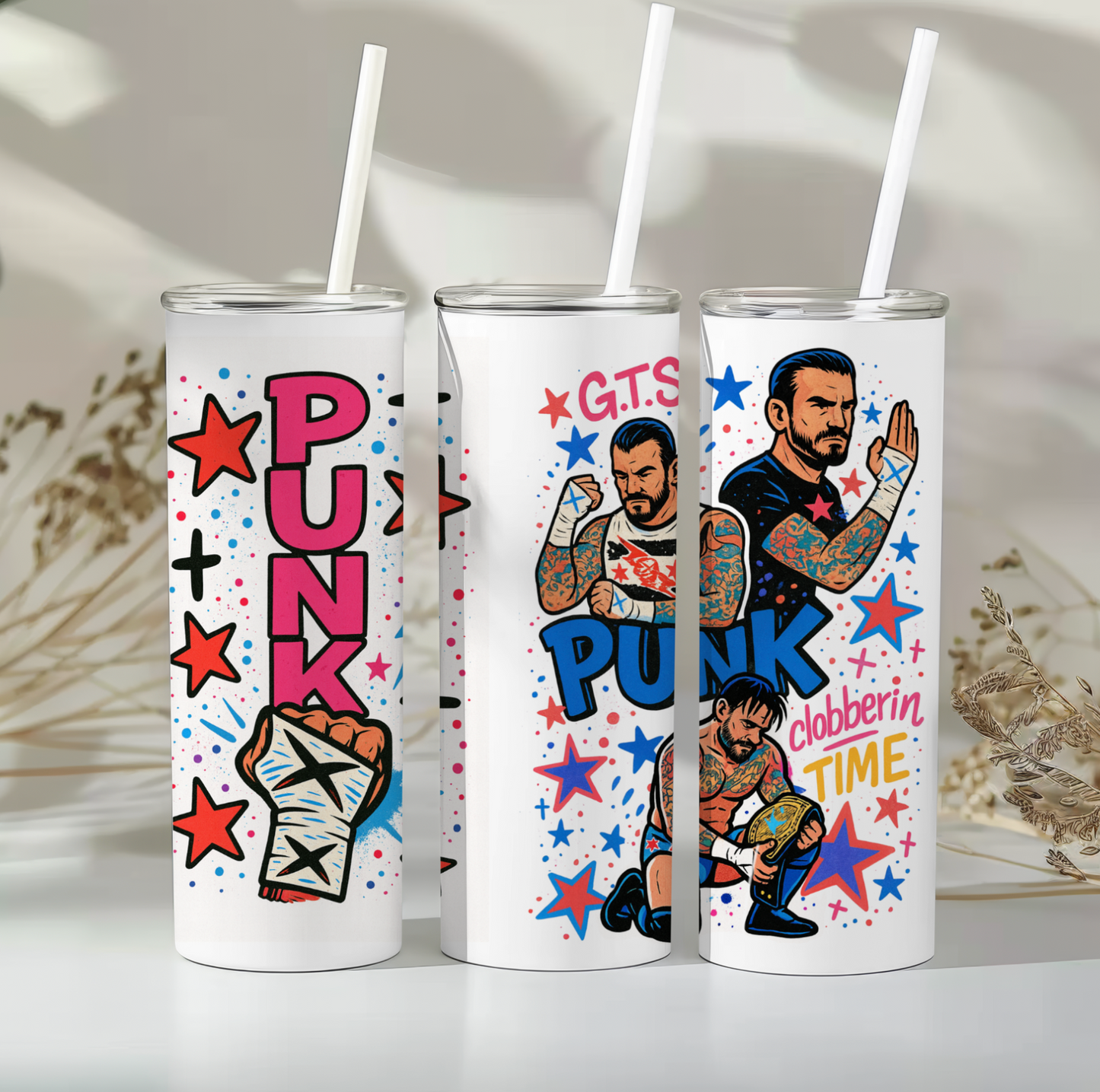 Punk collage cartoon tumbler