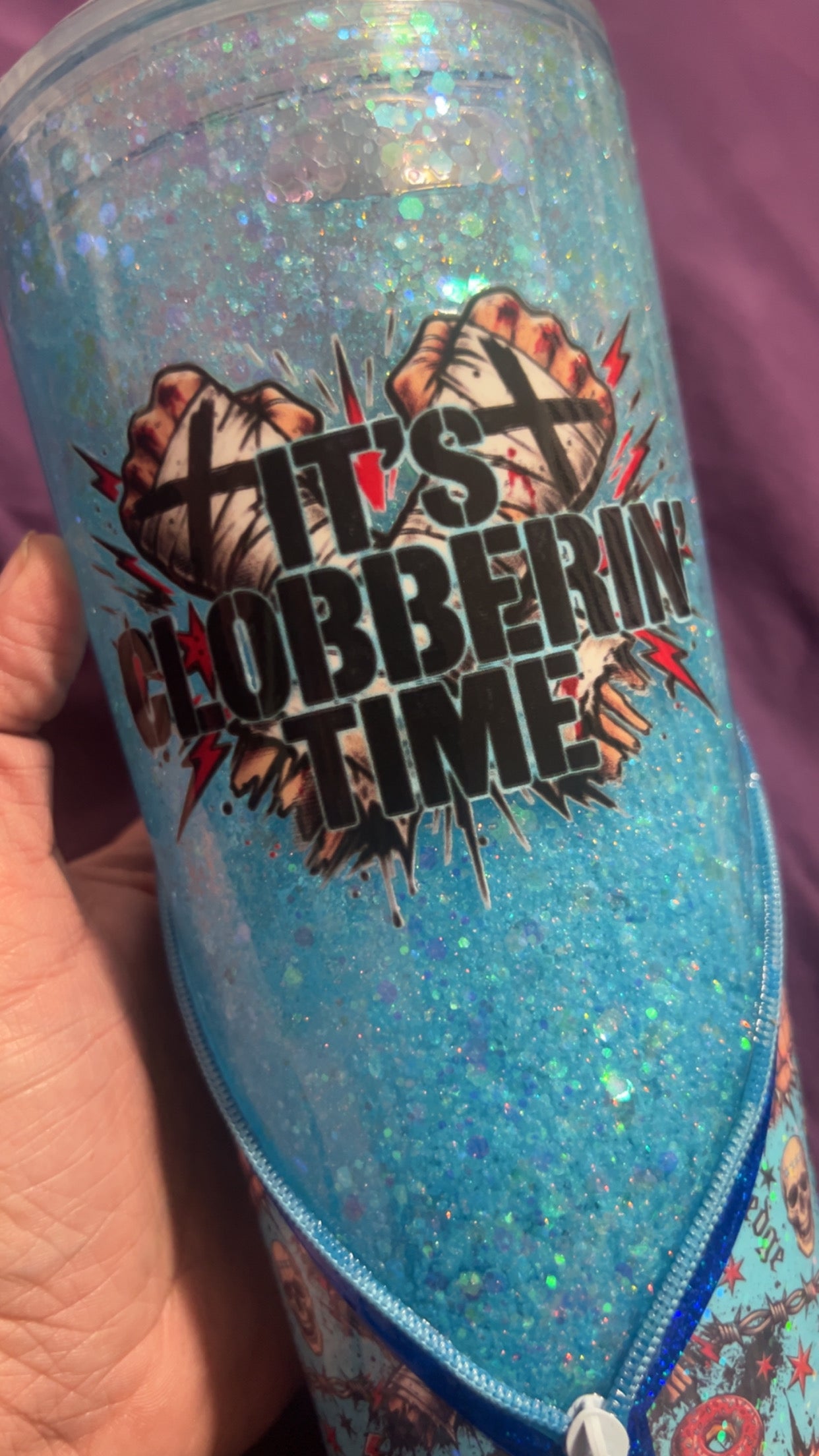 Clobberin time zipper snowglobe tumbler