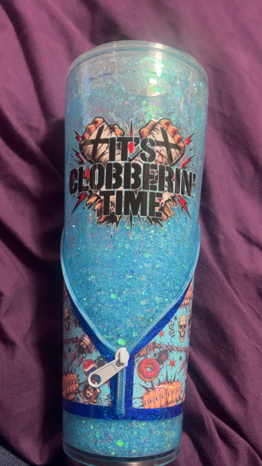 Clobberin time zipper snowglobe tumbler