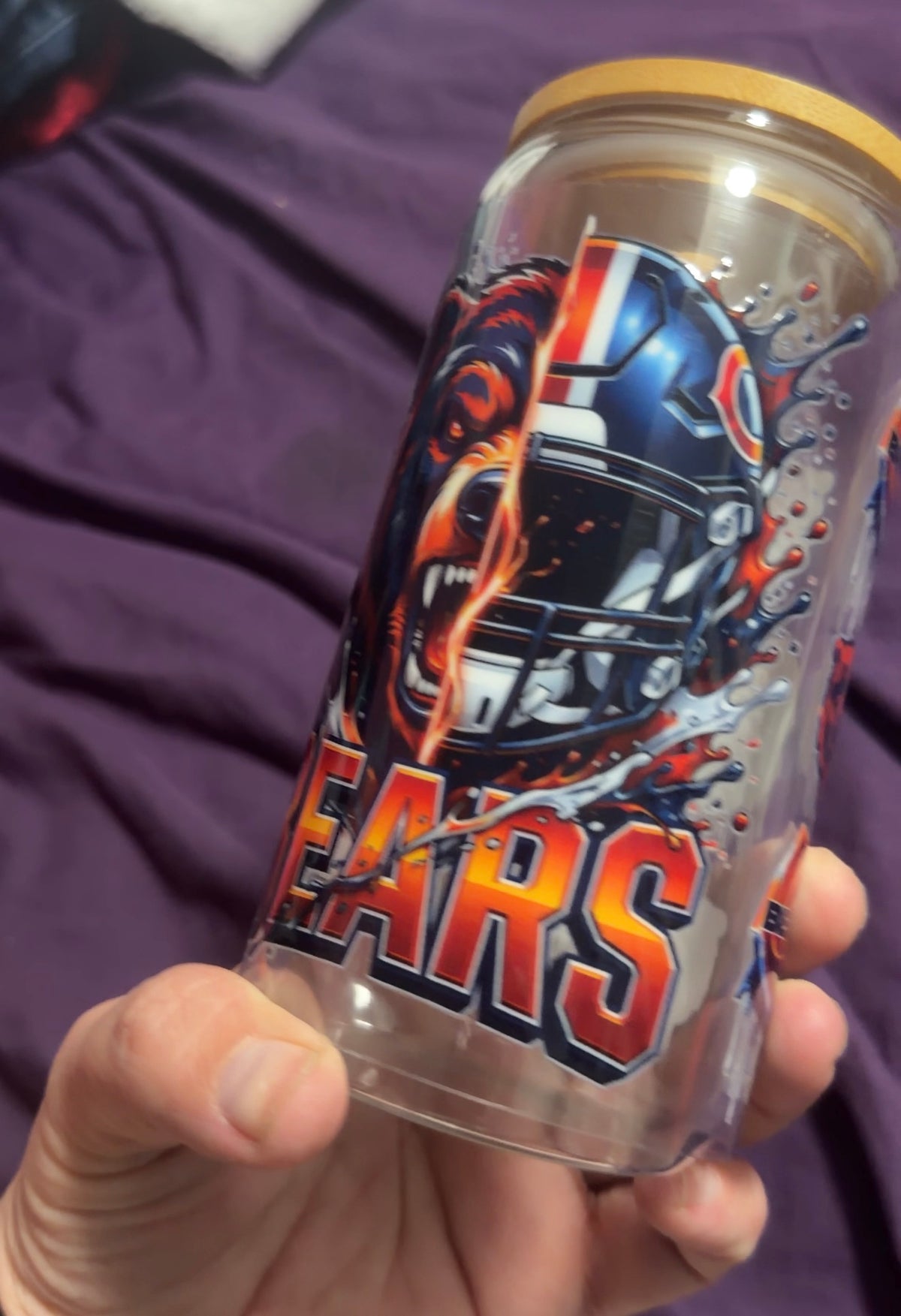 16oz glass tumbler football themed